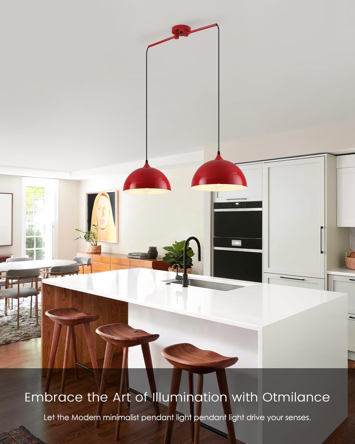 Pendant Lights Kitchen Island 2-Light, Red Dome Pendant Light