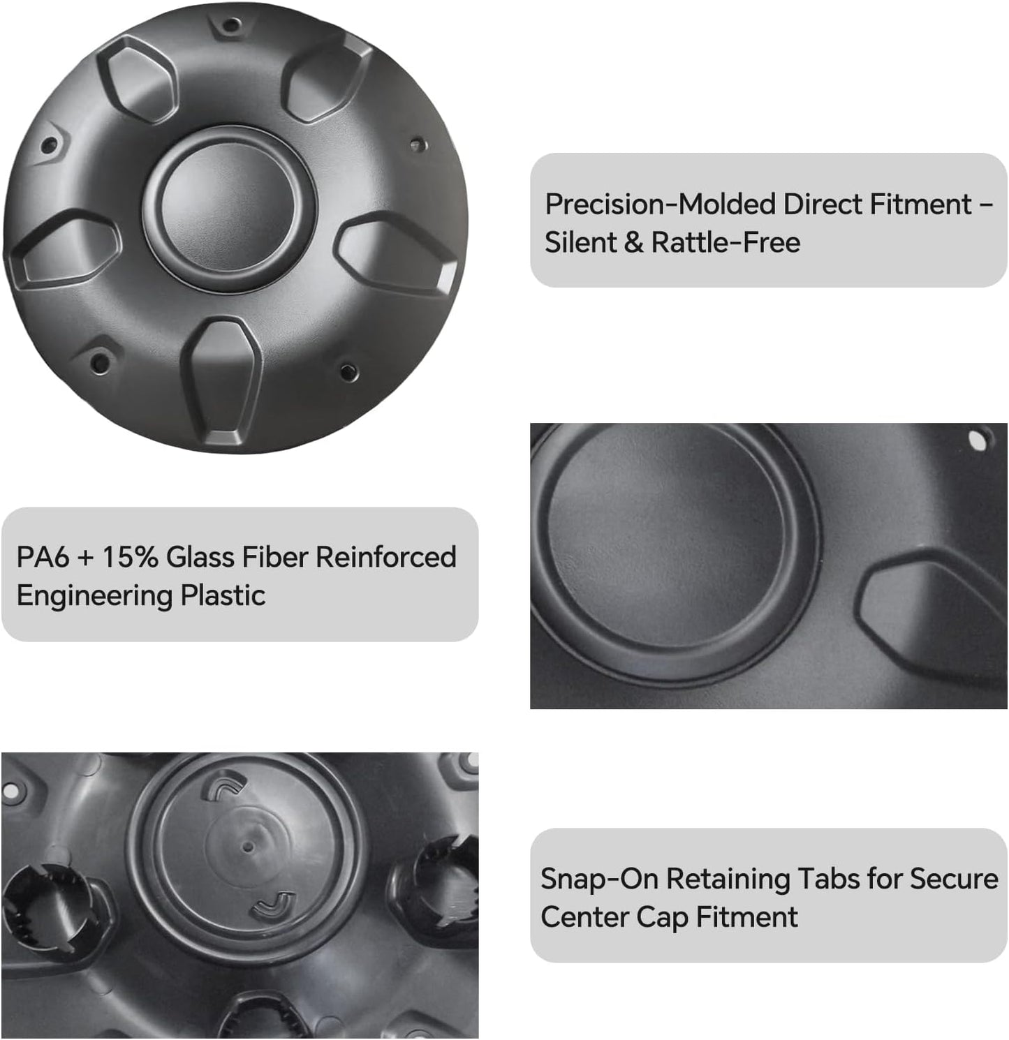 Set of 4 Hubcaps 16-inch Steel Wheel Black Center Caps for Ford Transit 150 250 350 350HD Single Rear Wheel 2015-2025 PA6 & 15% Glass Fiber 5 Stud Steel Wheel Hub Covers