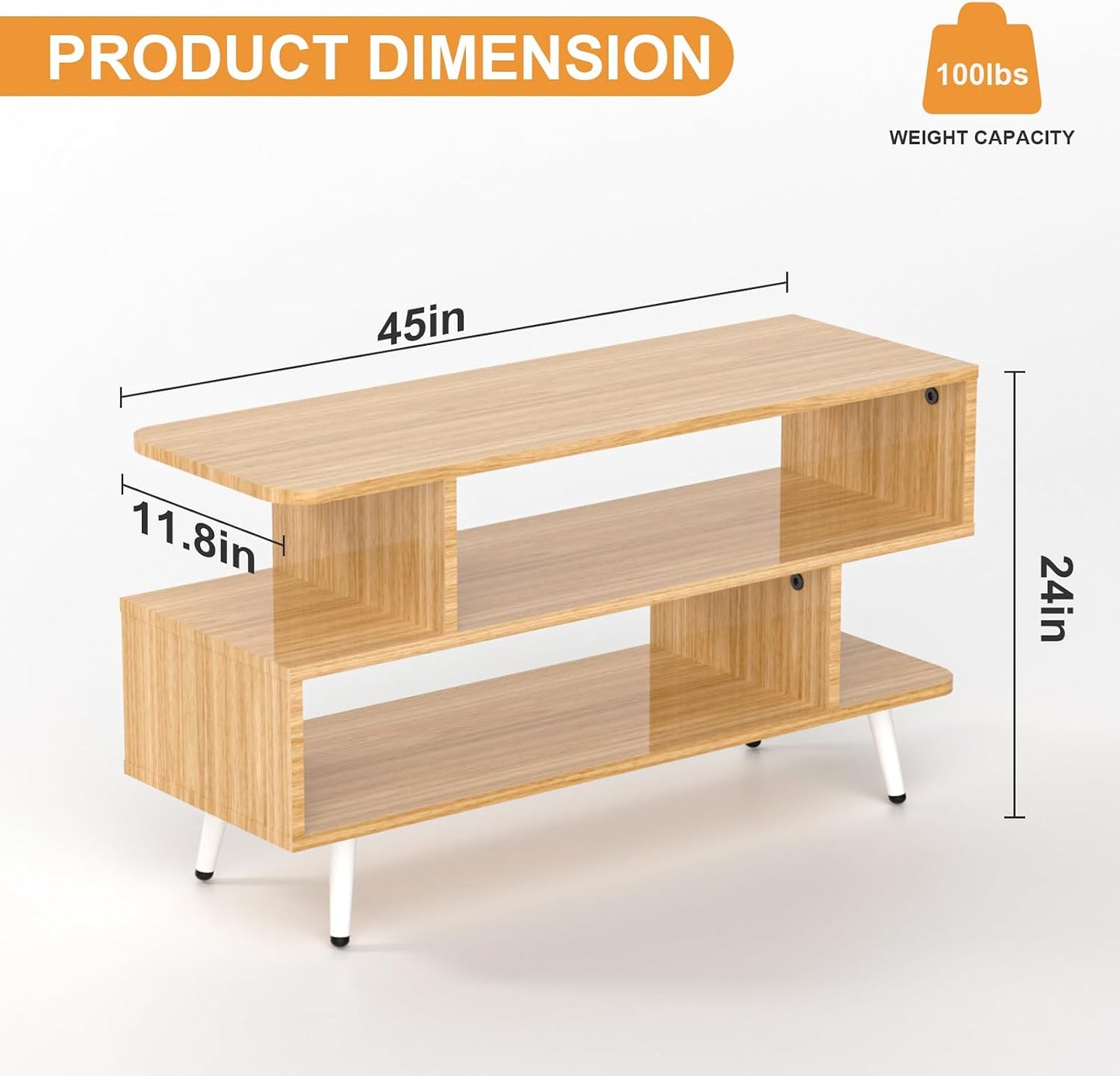 TV Stand for TVs up to 45 Inches, Modern Entertainment Center with Three-Tier Open Storage Shelves for Media TV Console Table, Living Room, Bedroom, Family Room, Easy Assembly-Walnut