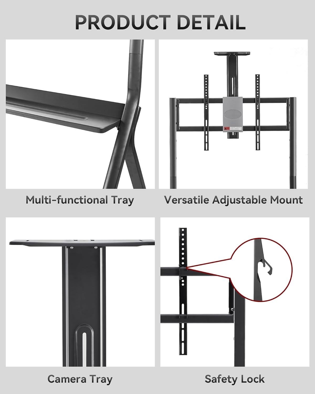 Smart Board Stand with Camera Tray Fits 42_-75' Screens, Interactive Whiteboard Stand with 360 Rotating Wheels Holds 176LBS, Height Adjustable,Mobile