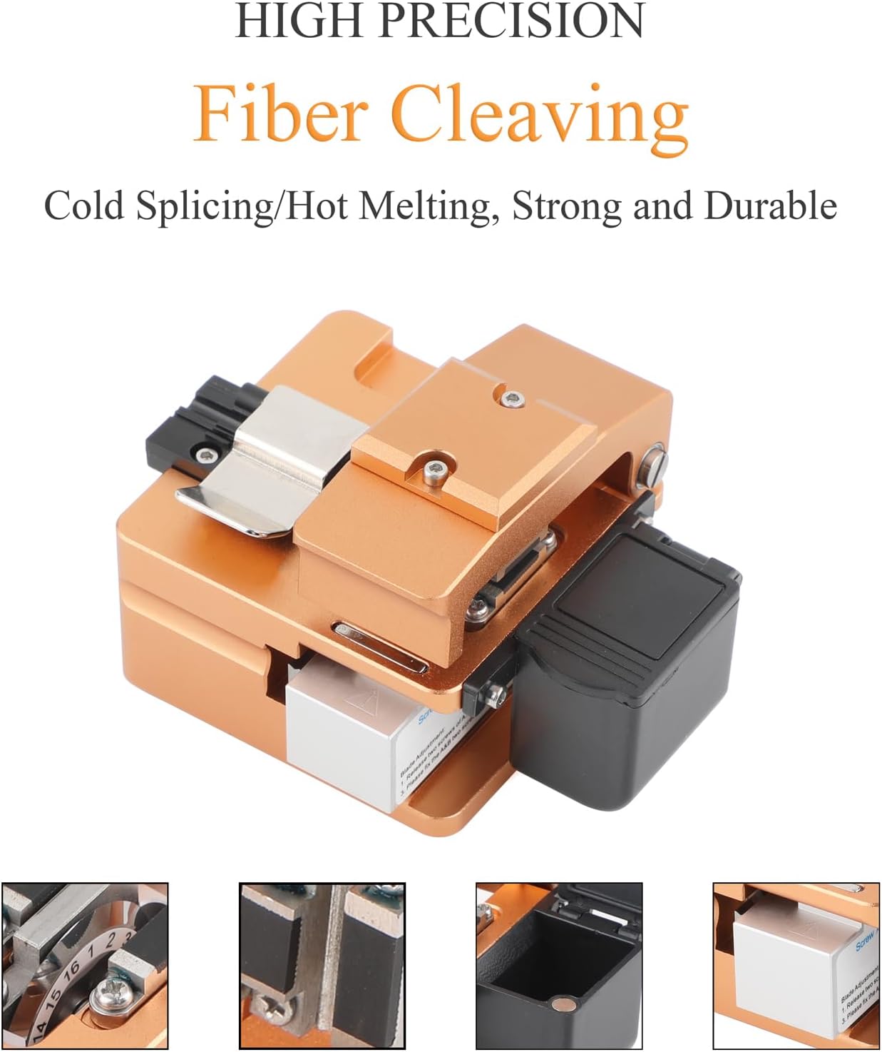 Optical Fiber Cleaver, High Precision FTTH Fiber Optic Cleaver Tool with 16 Cleaving Spots & 50000 Cleaves for 0.25mm/0.9mm/3.0mm Fibers, with Scrap Collector