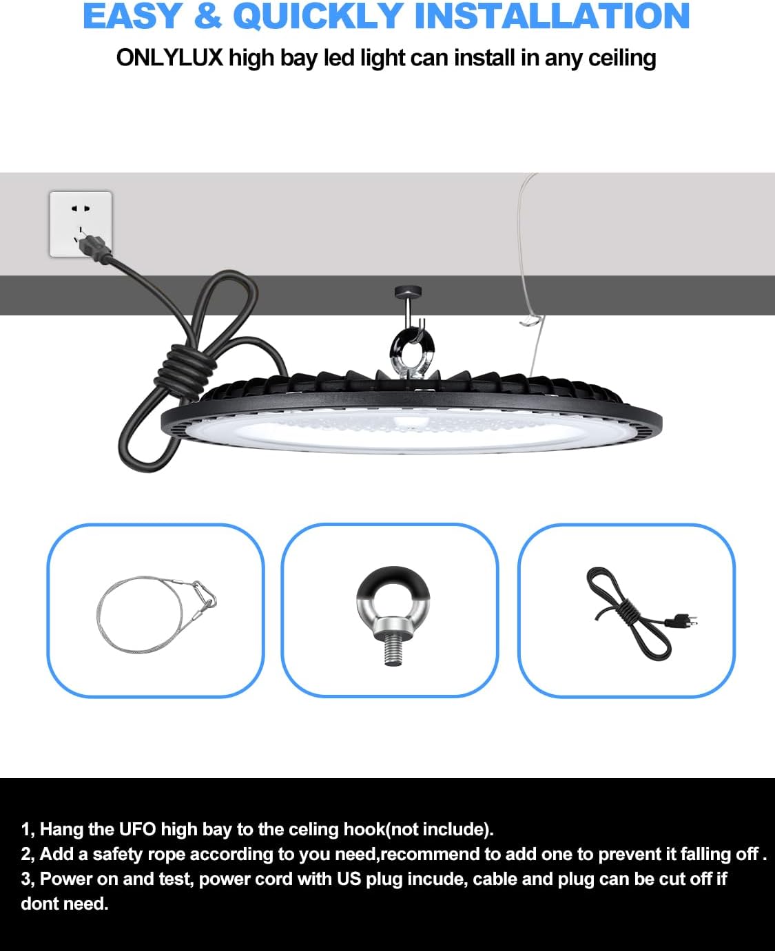 ONLYLUX LED High Bay Light 200w, LED Garage Lightsing, LED Shop Lights 5000K Daylight 30000LM 6 Pack, UFO LED Highbay Lights with US Plug, IP65