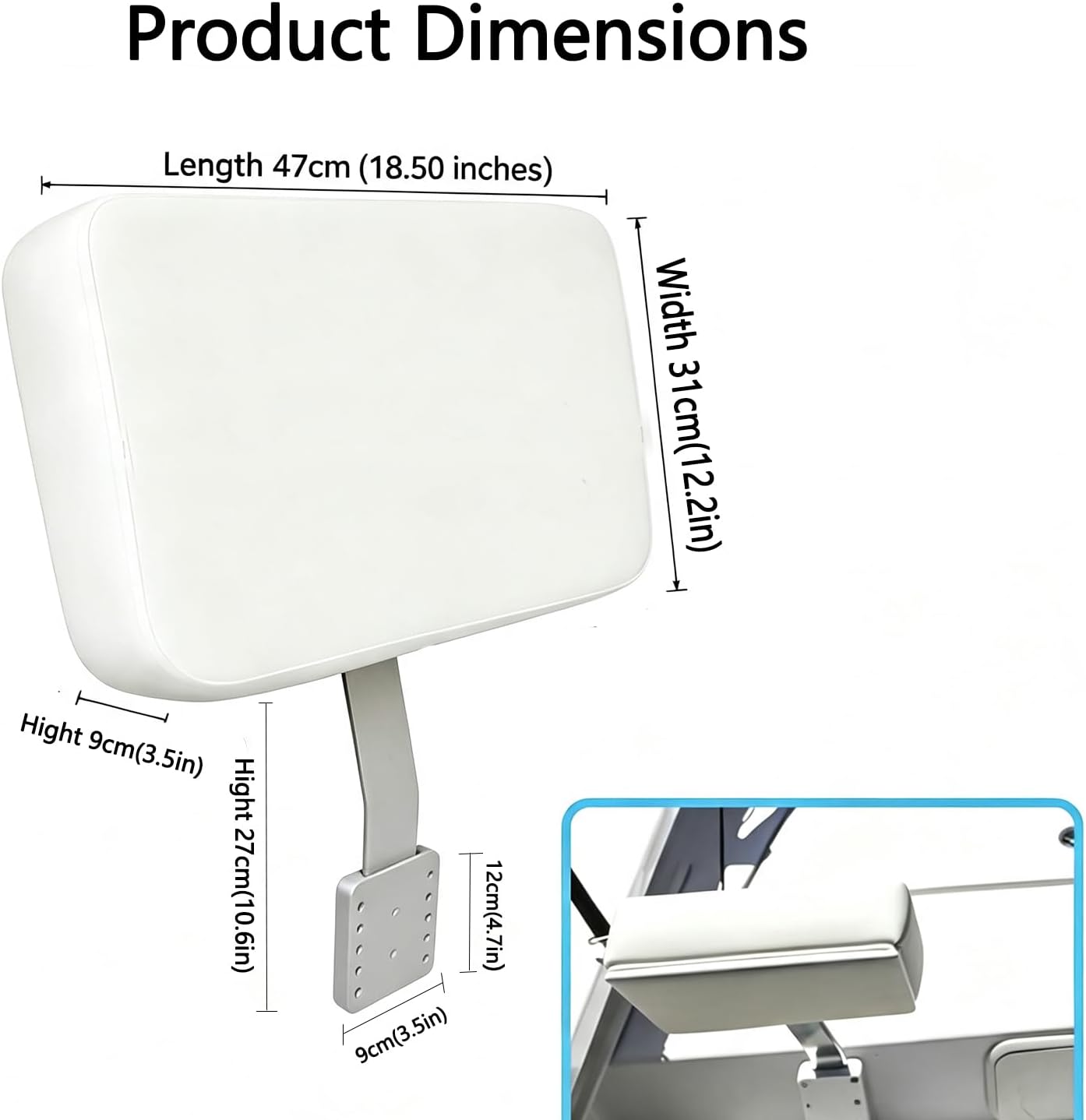 Marine Boat Backrest Cushion, Upholstered Microfiber Leather Bolster Seat with Aluminum Mounting Bracket, Universal Bass Boat Center Console Back Support for Fishing Vessel Deck Mount