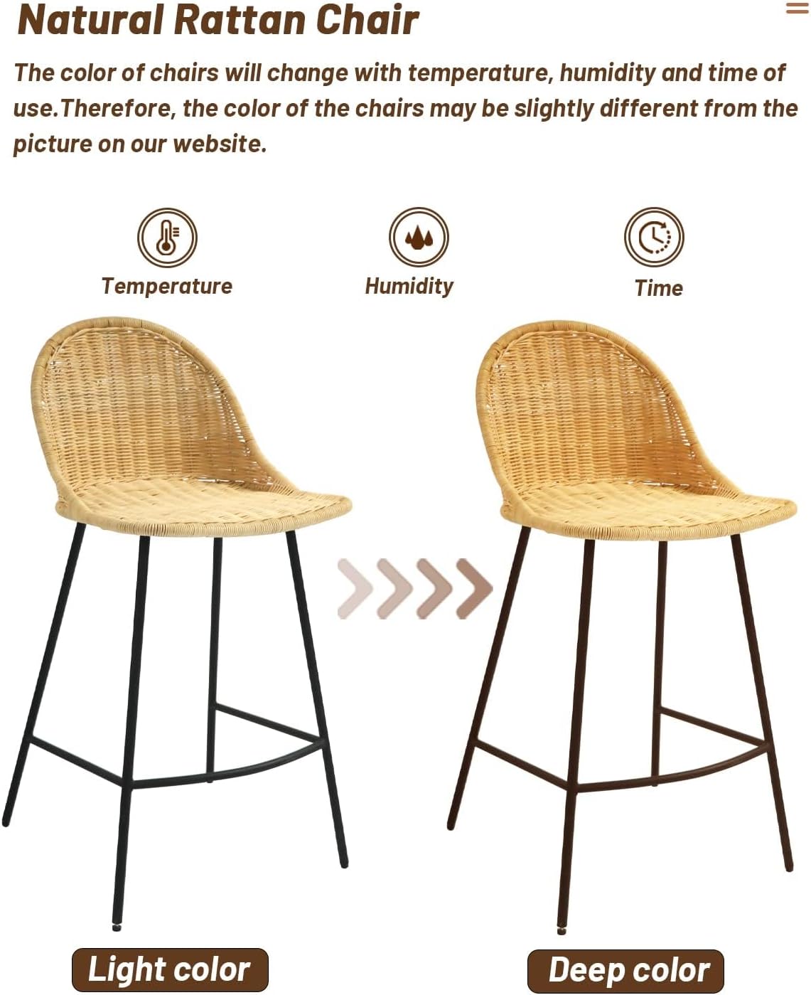 Niccae 2 Rural Style Bar Chairs, Made of Pure Hand Woven Rattan Chairs, Very Suitable for Kitchen Counters, Restaurants, and Coffee Bars Using Rattan