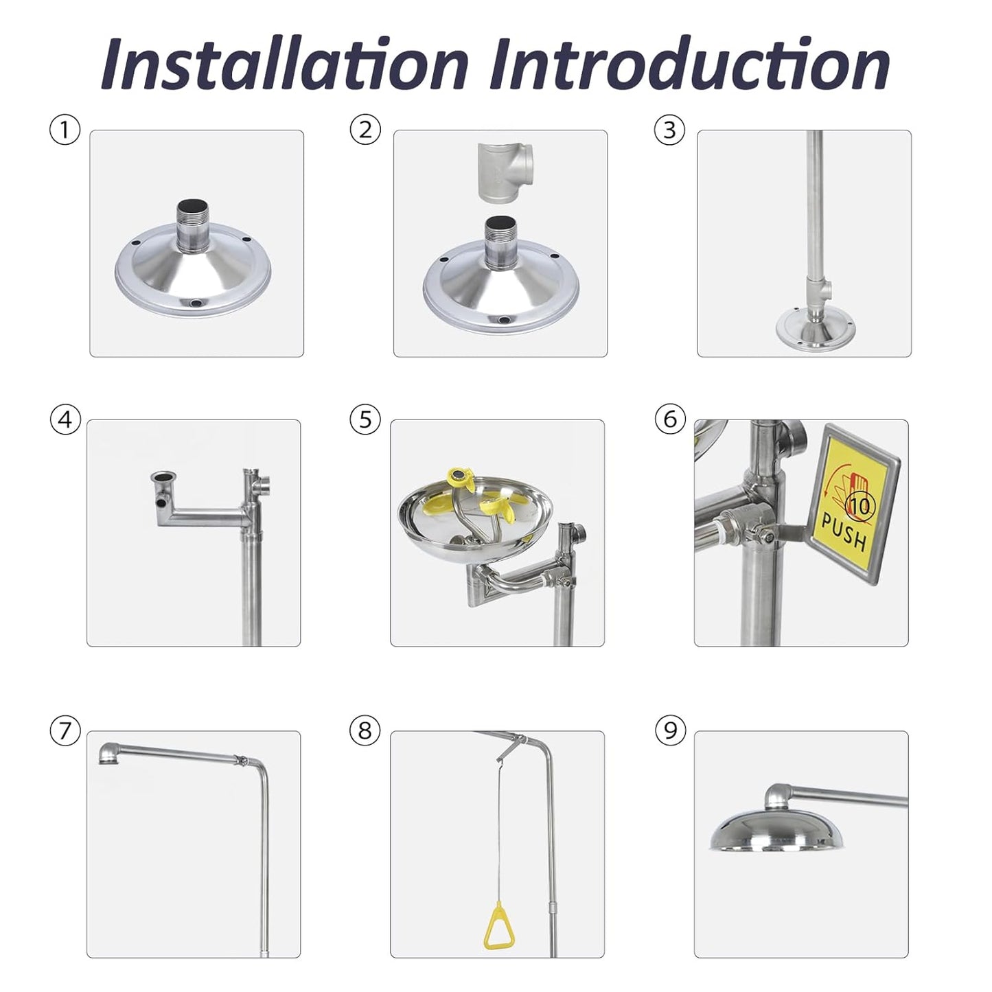 Combination Eye Wash Shower Station OSHA Approved SS304 Safety Shower with Eyewash