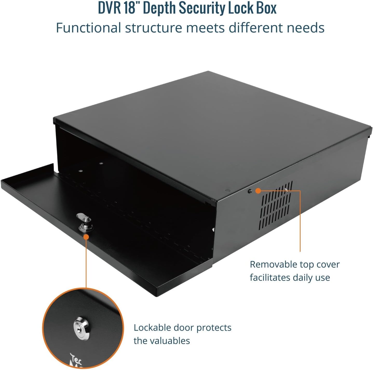 Tecmojo DVR Lock Box with Fan, Heavy Duty Electronics Security Box for NVR, POE Switch, Document, Metal Security Storage in Stores, Office, Home(18×18×5in)