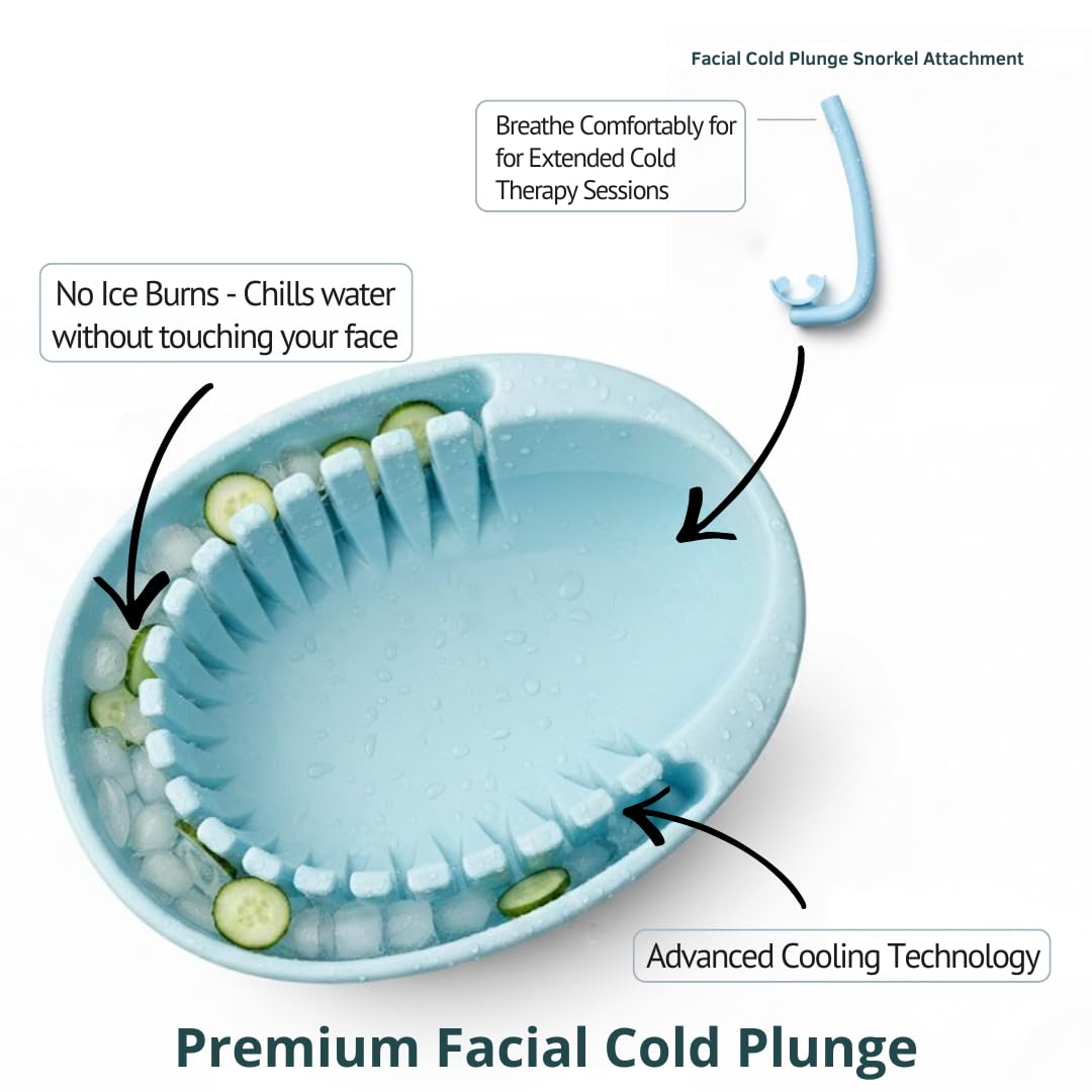Facial Cold Plunge Ice Bowl with Separate Chamber for Ice & Breathing Tube - Patented Face Ice Bath Bowl for Cold Water Therapy - Depuffing, Tightening and Brightening Skincare Tool