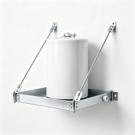 Wall Mounted Water Heater Platform, Water Heater Shelf for 20 Gallon Tanks, Heavy-Duty Steel Bracket, Max Load Capacity 375 LBS, Equipped with PVC Drain Fitting, Mounts to Concrete or Wood/Metal Studs