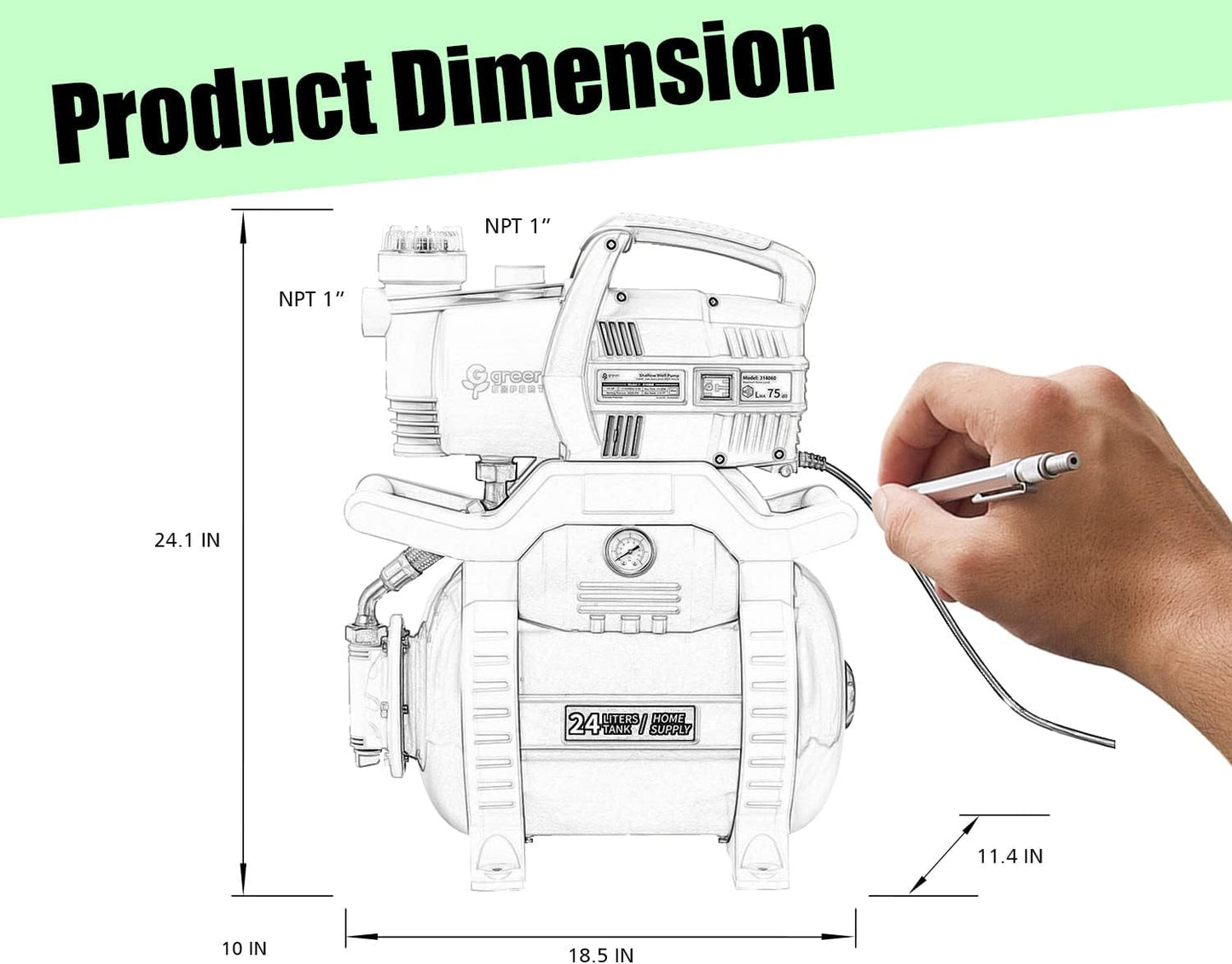 1/2HP Shallow Well Pump Max Head 125FT Unique Filter Design Water Storage Tank Pre-Set 20/45 psi Pressure Switch