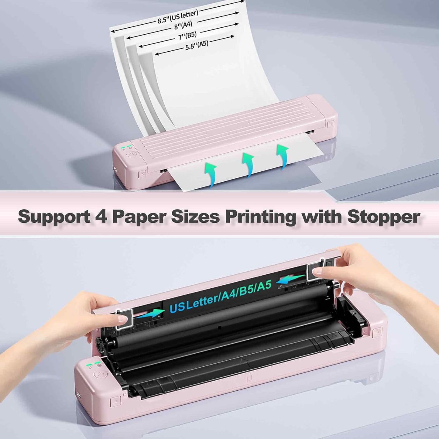 Itari Portable Printers Wireless for Travel, Inkless Thermal Transfer Printer Support Copy Paper 8.5 x 11 White & A4 Printer Paper, 3