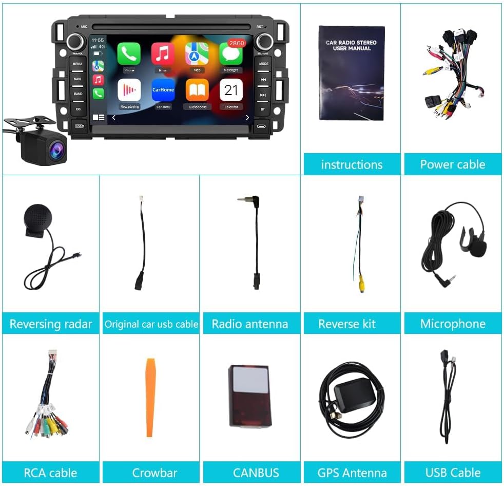 AWESAFE Car Stereo for Chevrolet Silverado Tahoe GMC Sierra Yukon 2007-2013, Android 7 Inch Touch Screen Silverado Radio with CarPlay Android Auto Bluetooth GPS AM FM - Camera Included 2GB+32GB with backup camera