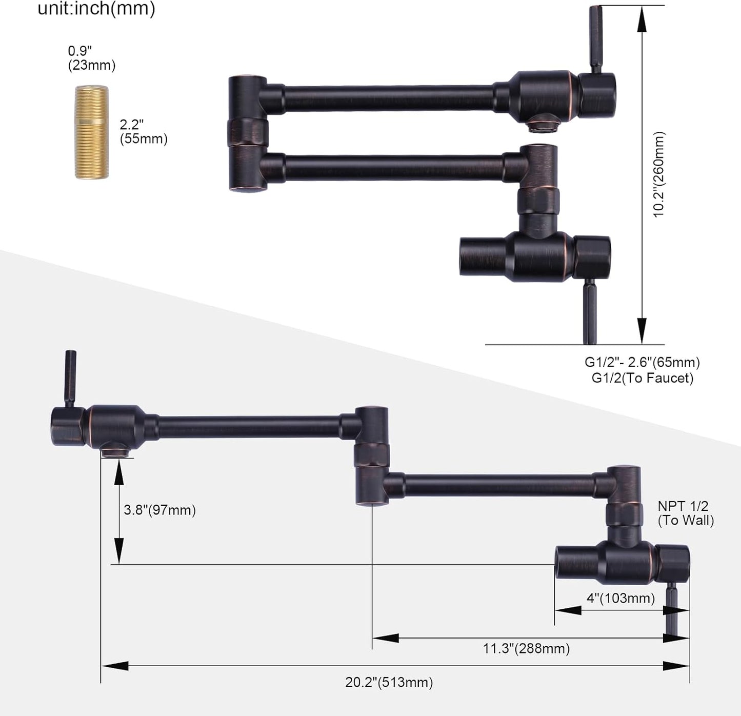 Pot Filler Faucet Oil Rubbed Bronze, ALEASHA Solid Brass Made Heavy Duty Pot Filler, Wall Mount Folding Faucet 2 Handles with Double Joint Swing Arms