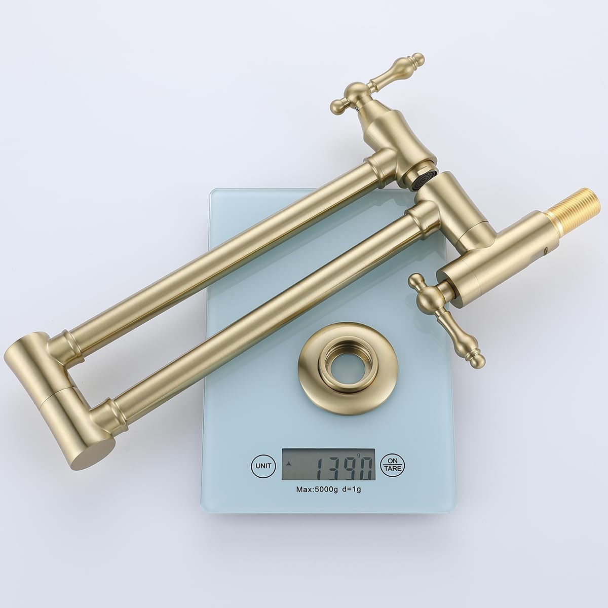 Pot Filler Over Stove Faucet Brushed Gold Wall Mount Brass Kitchen Folding Faucet Double Joint Swing Arms.