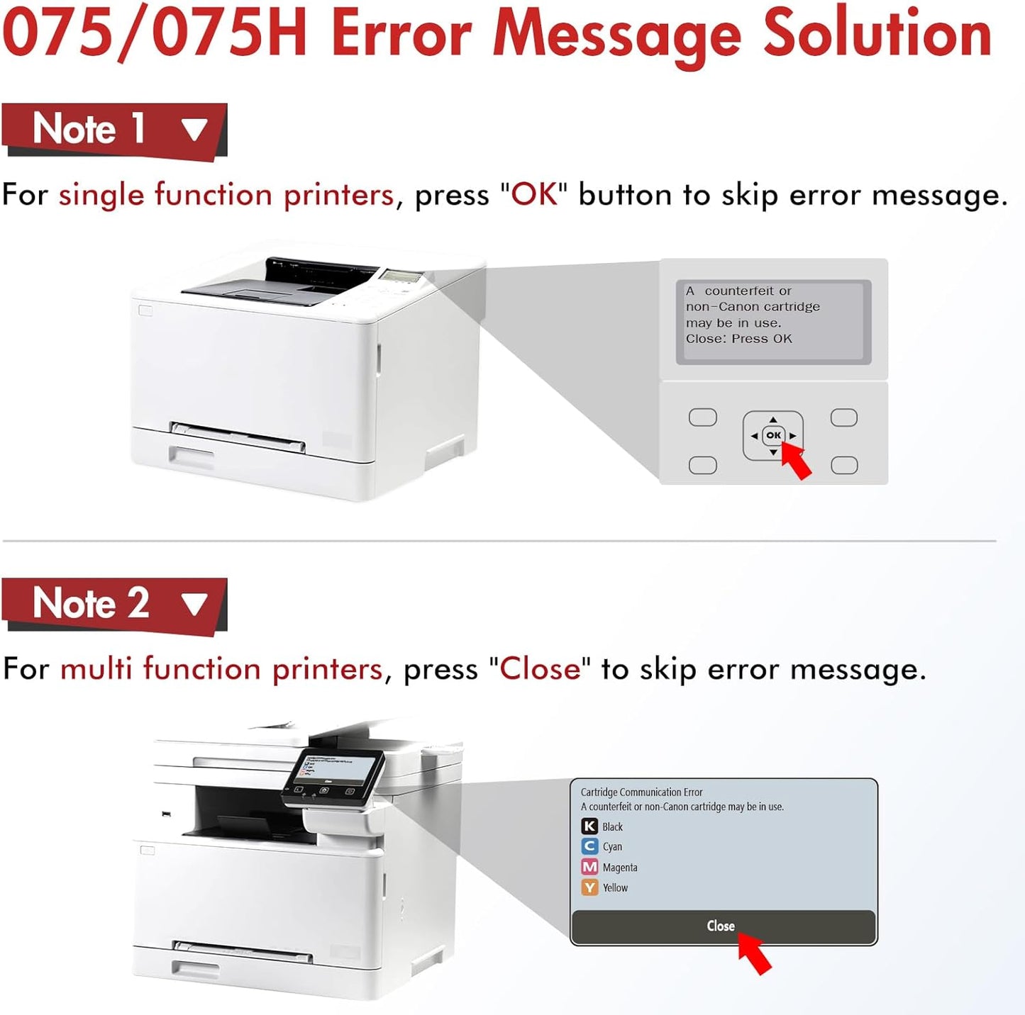 075H 075 Toner Cartridge Set MF665CDW LBP646Cdw MF662CDW Compatible Replacement for Canon Color ImageCLASS MF663Cdw LBP647Cdw Printer Ink High Yield 4 Pack (Black Cyan Yellow Magenta)