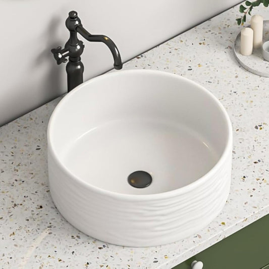 ELLAI Round Vessel Sink Bathroom Sink Above Counter Bowl Sink Porcelain Ceramic Countertop Basin, Glossy White 15.7&#39;&#39;x5.9&#39;&#39;