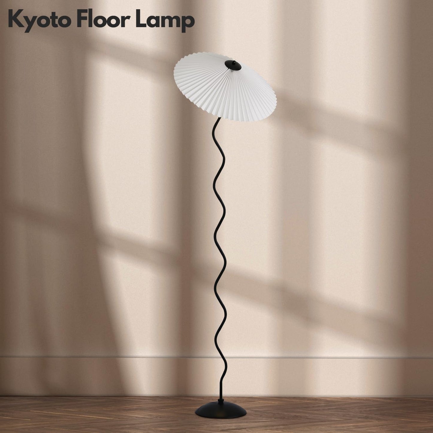 Huga Collective Kyoto Floor Lamp | Small Pleated Lamp | Squiggle Pleated Wavy Floor Lamp | for Bedroom Office and Living Room