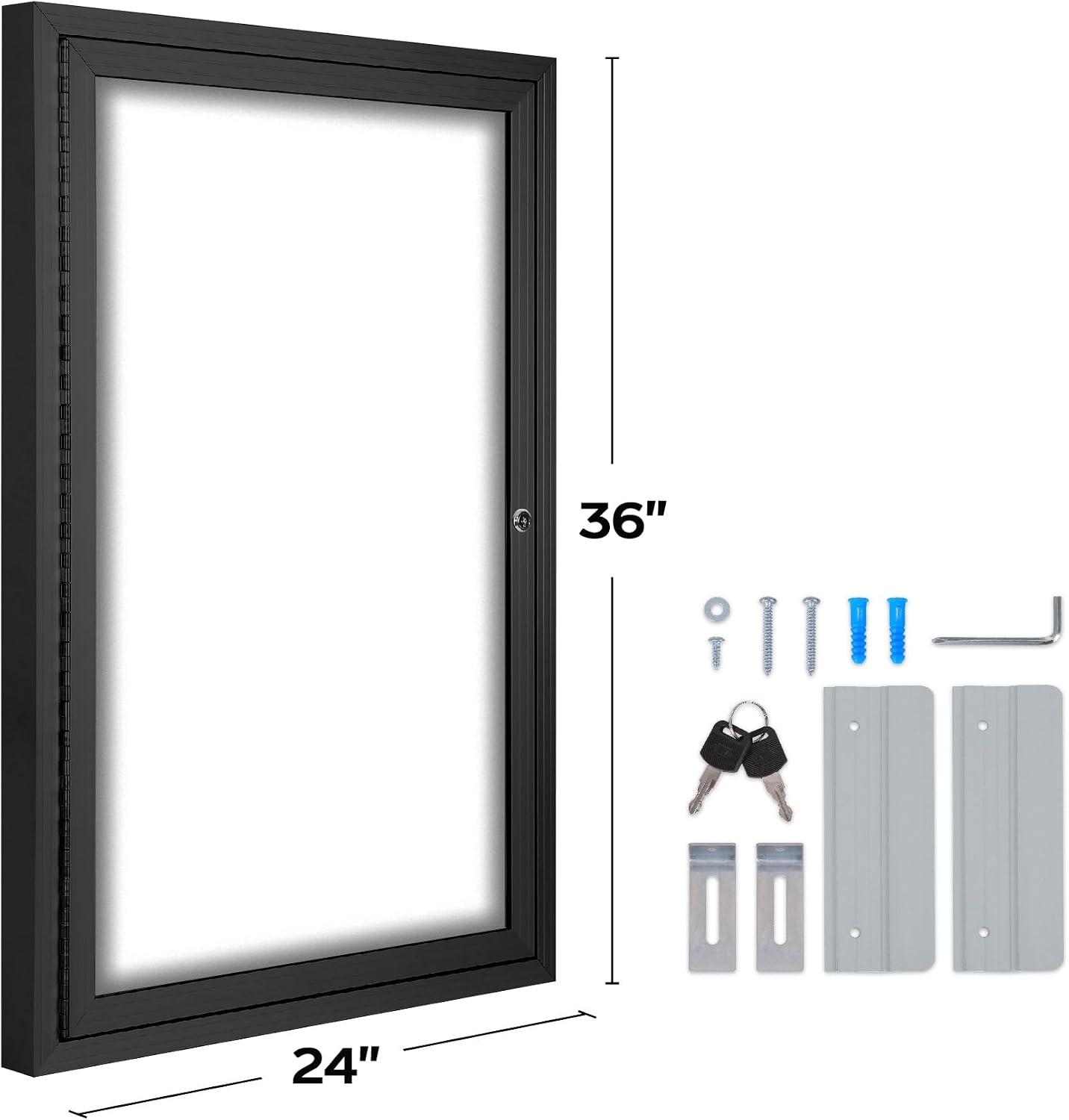 INNOVART Outdoor Enclosed Bulletin Board Weatherproof 36”x24” | Lockable Dry Erase Board with Black Aluminum Frame, Outdoor Enclosed Magnetic Whiteboard with Single Swing-Open Door Black Frame Dry Erase 36"X24"