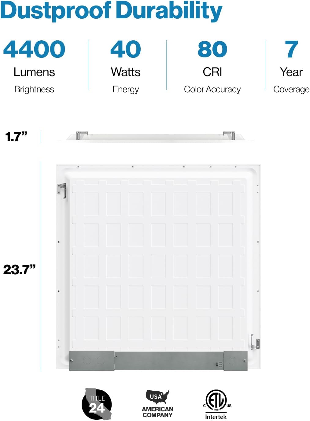 5 Pack 2x2 LED Flat Panel Light, Selectable Color Temperature 4000K/5000K/6000K, 40W Dimmable 0-10V, 4400  (minor cosmetic defect on trim of panel,