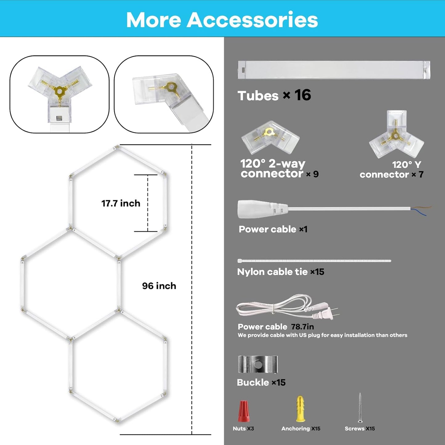 CDKMAX Hexagon LED Garage Light, Lightweight Super Bright 128W 18000LM 65000K Car Detailing Ceiling Lights,3 Honeycomb Grids Systems Hexagon LED