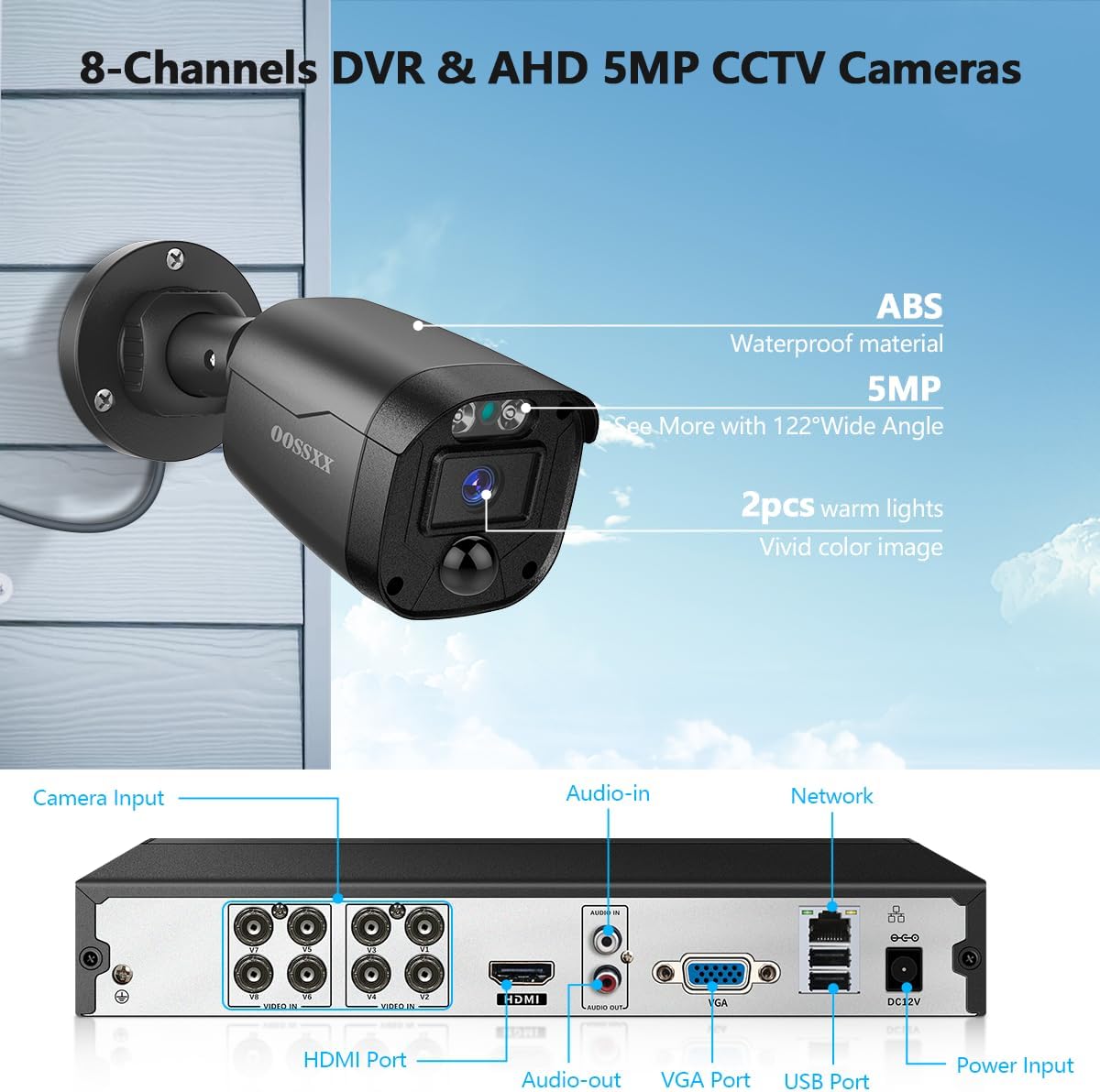 (Full HD 5MP Definition) Wired Security Camera System Outdoor Home Video Surveillance Cameras CCTV Camera Security System Outside Surveillance Video