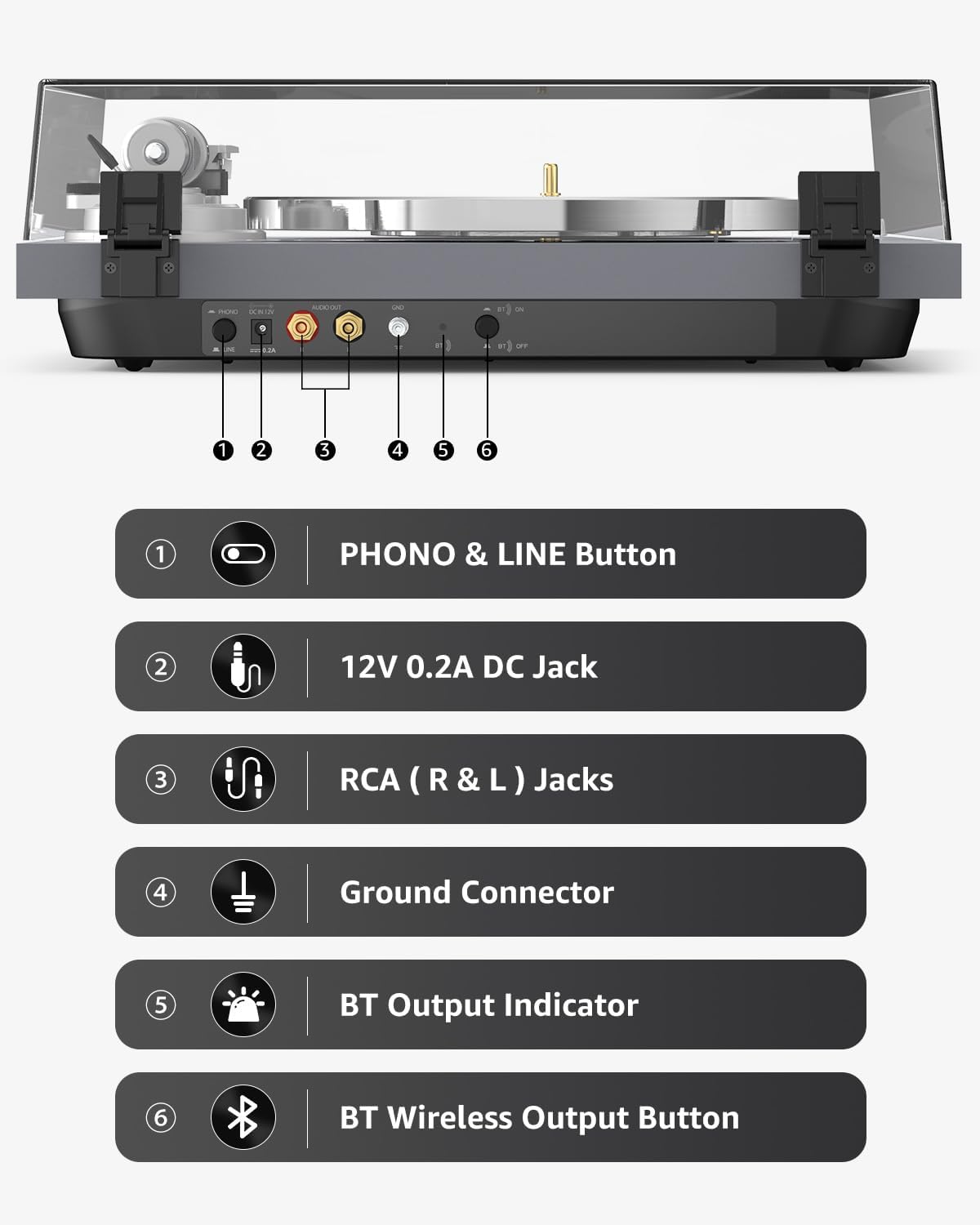 Turntable Record Player Wireless Output Carbon Fiber Tonearm Vinyl Player Aluminium Platter Belt-Drive LP Turn Tables 33 1/3&45 RPM Phono Level Au