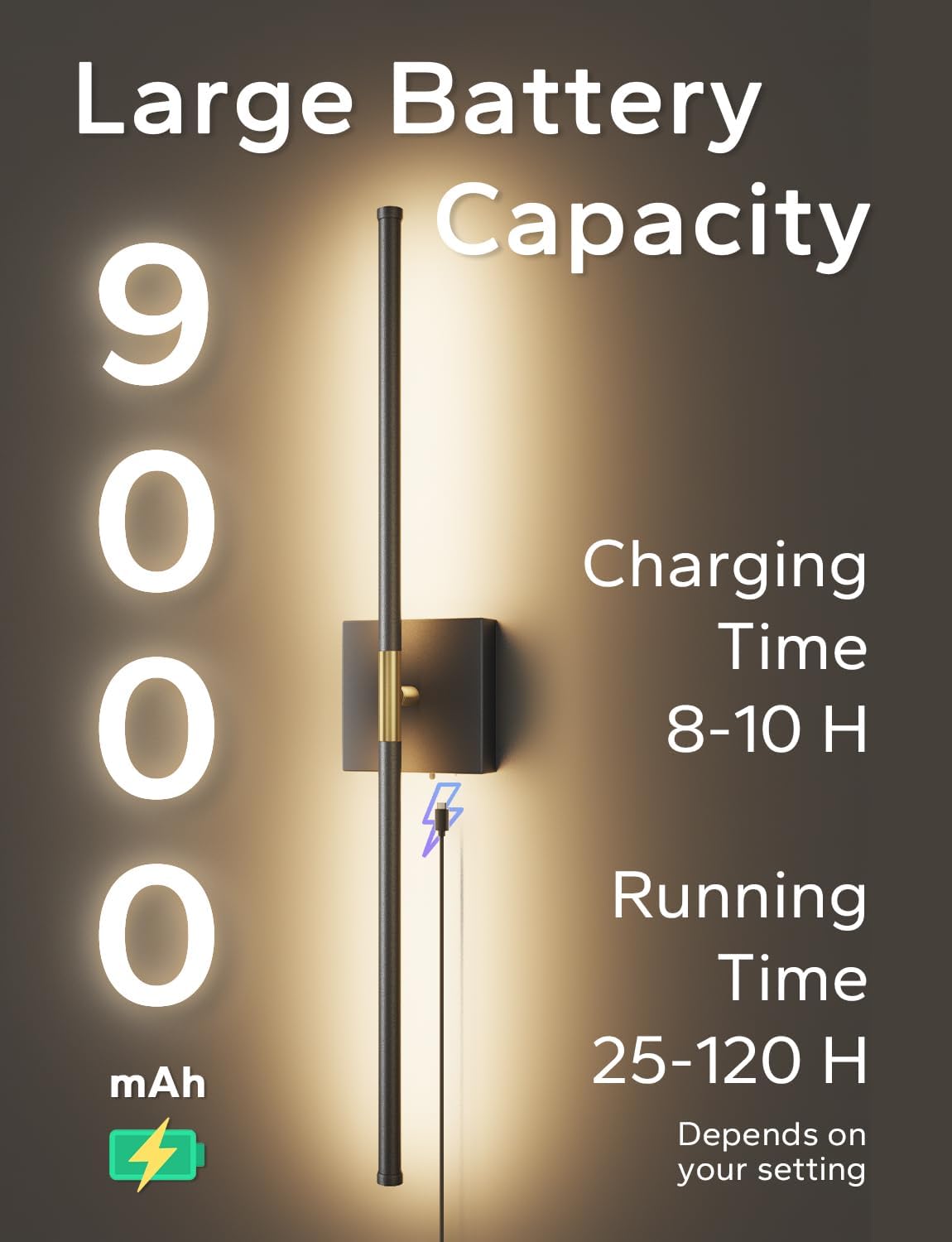 KARTOOSH 9000mAh Battery Operated Wall Sconces Set of 2, Black Gold | 28.7in Peel and Stick Sconces, Wireless, 3 CCT, Dimmable Wall Lights with Remote for Bedroom Living Room Hallway Black and Gold 28.7 inch