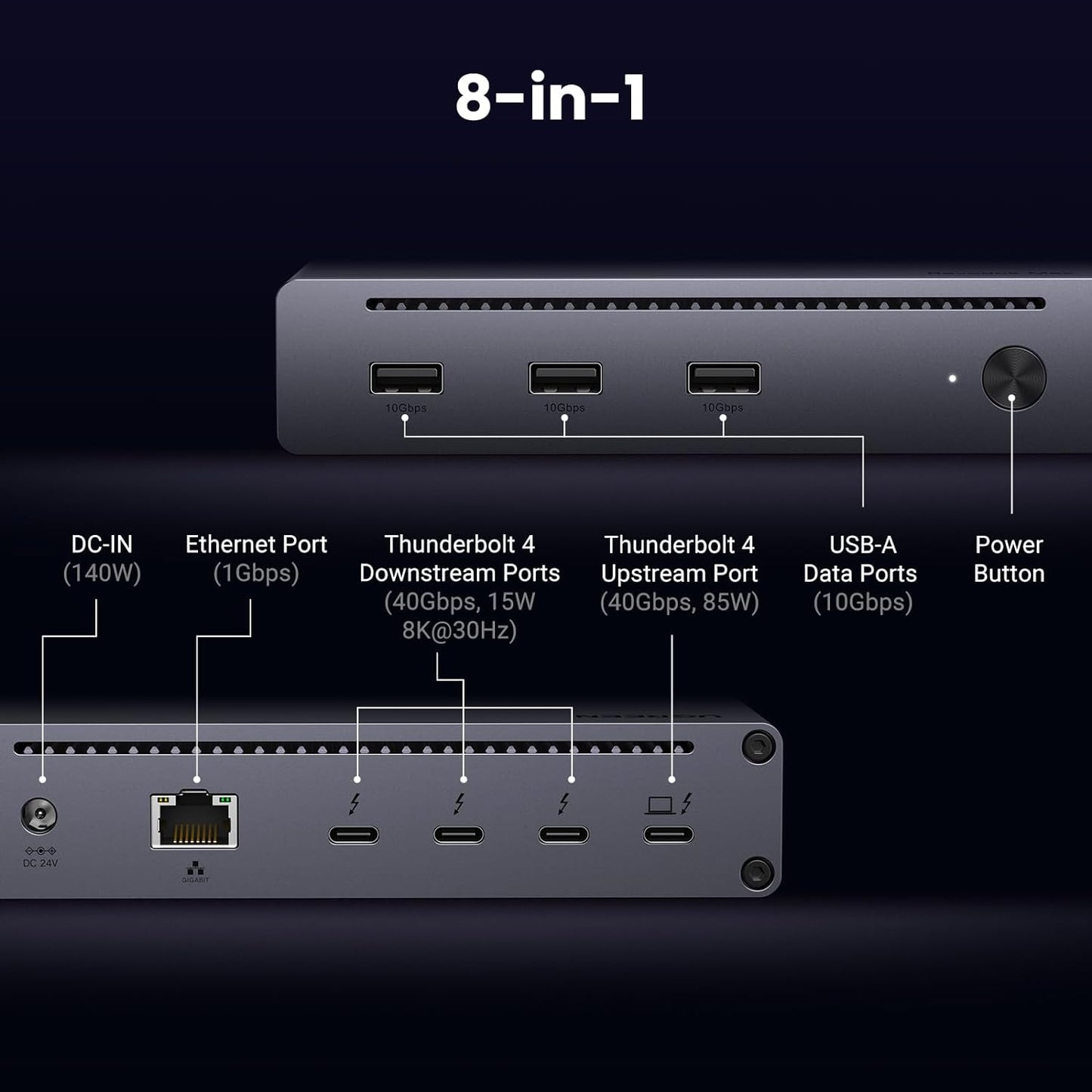 Max 208 Thunderbolt 4 Dock, 8-in-1 40Gbps Thunderbolt 4 Hub with 3 x Thunderbolt 4 Dual 4K@60Hz or Single 8K Display, 85W Charging, Gigabit Ethernet,