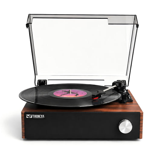 Vinyl Record Player with Built-in Speakers, Hi-Fi Belt-Drive Bluetooth Turntable for Vinyl Records, 3-Speed Retro Vintage Record Player with Auto-Stop, Stable Tonearm–Home Audio&Gift for Music Lovers