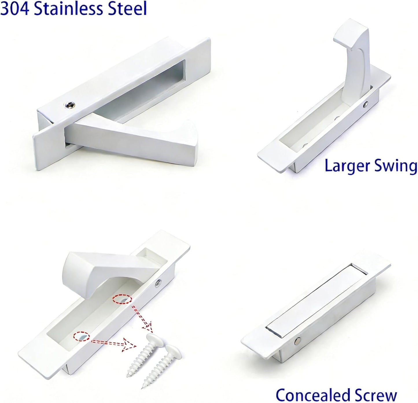 Dontay Sliding Pocket Door Handles, 304 Stainless Steel Non Locking Pocket Door Hardware, Recessed Flush Finger Pulls, Heavy Duty Edge Pull (4 Set, White, 4.72 Inch)