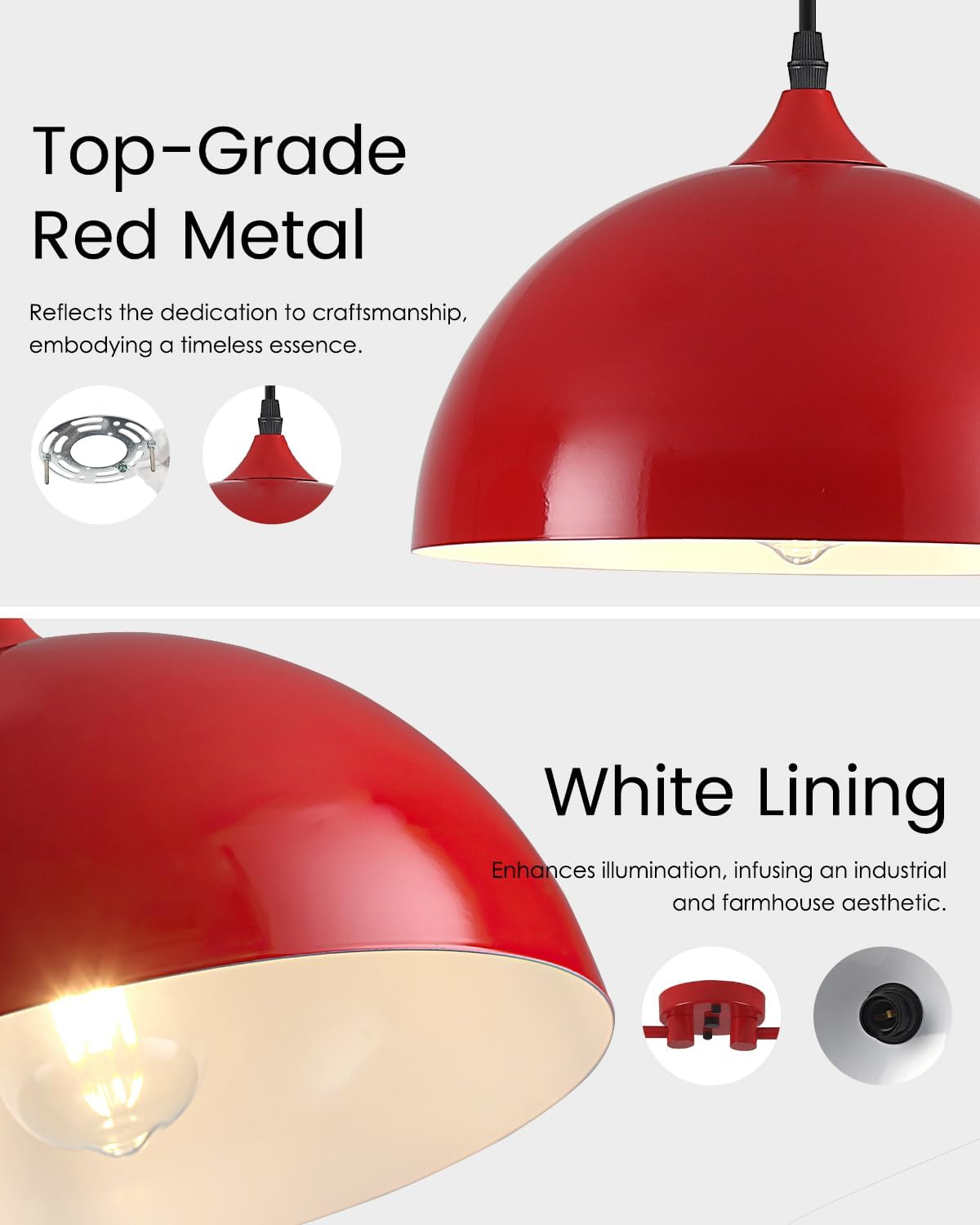 Pendant Lights Kitchen Island 2-Light, Red Dome Pendant Light