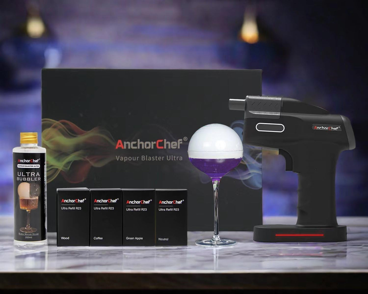 AnchorChef Vapour Ultra Blaster Cocktail Smoke Gun with Aroma Liquid and Edible Bubbles