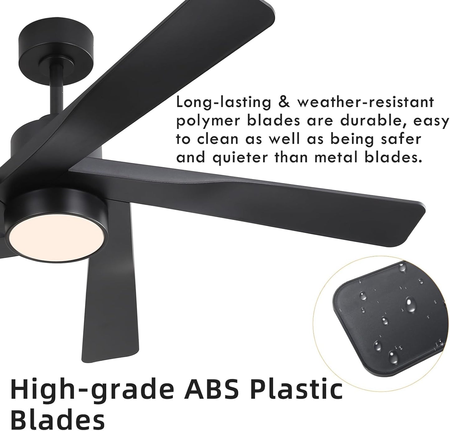 WINGBO 54' ABS DC Ceiling Fan with Lights, 5 Blade ABS Plastic Ceiling Fan with Remote, 6-Speed Reversible DC Motor, LED Ceiling Fan for Kitchen