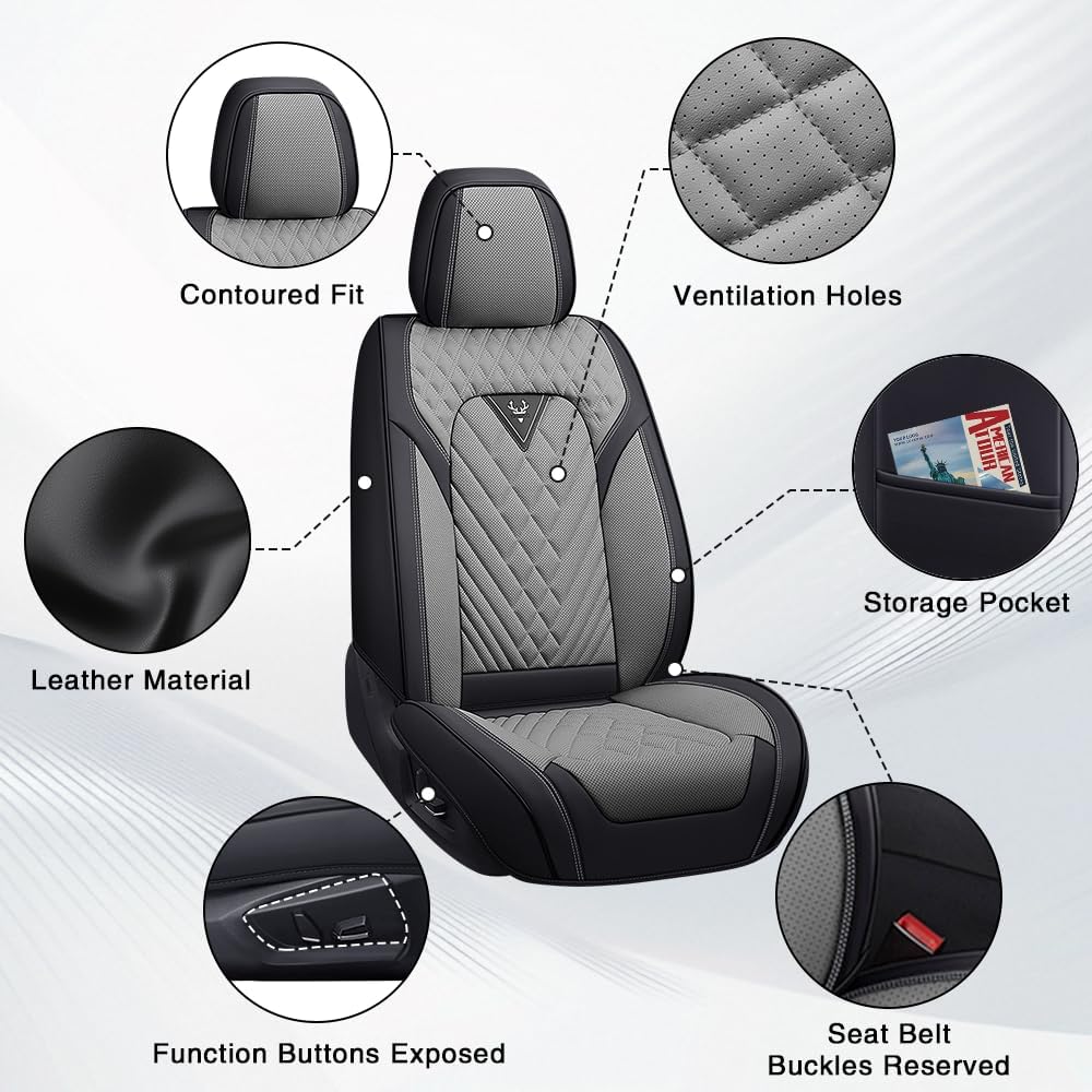 Fit for Toyota Corolla Seat Covers 2001-2026,Premium Leather, 360° Full Protection, Thick Padding & Memory Foam, Waterproof & Stain-Resistant Car Seat Cover Full Set (5 Seat,Black&Gray) Black&Gray -5 seat Toyota Corolla