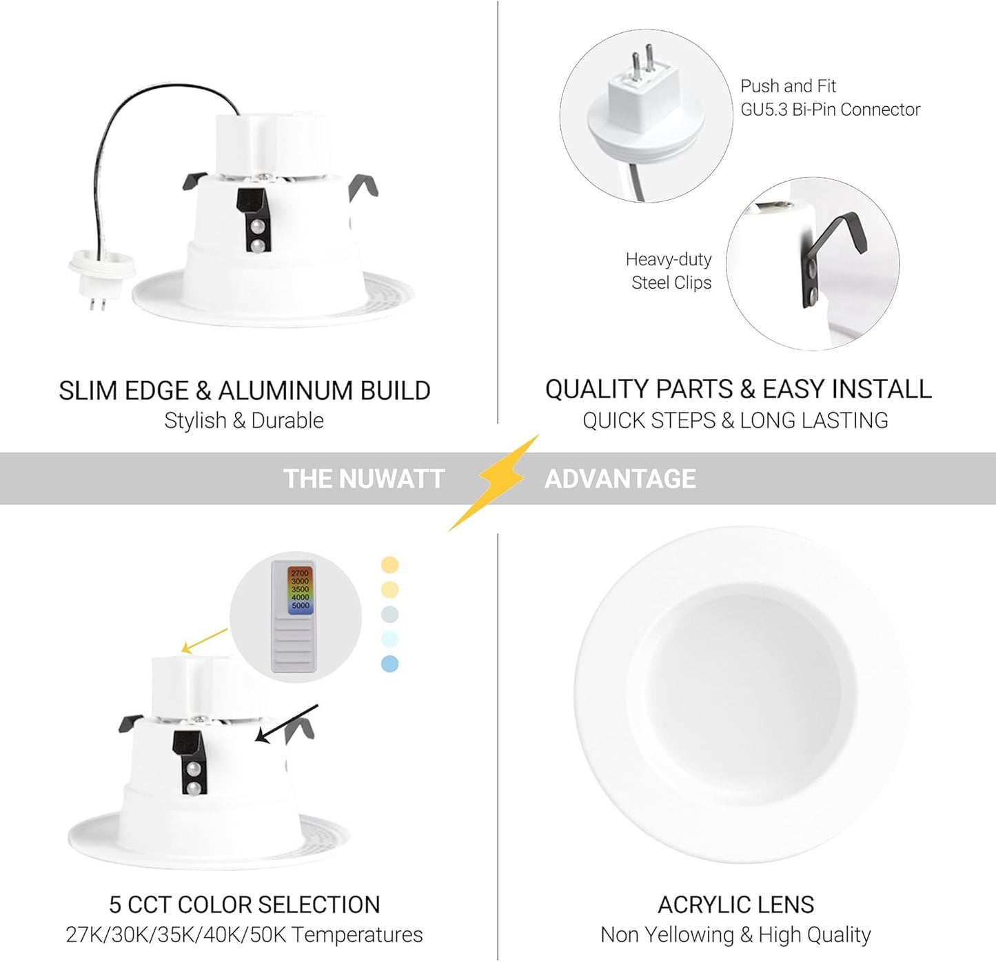 12 Pack 4 Inch MR16 Retrofit LED Recessed Lighting, 5CCT Selectable 2700K/3000K/3500K/4000K/5000K, 10W 600LM Dimmable Low Voltage LED Downlight,