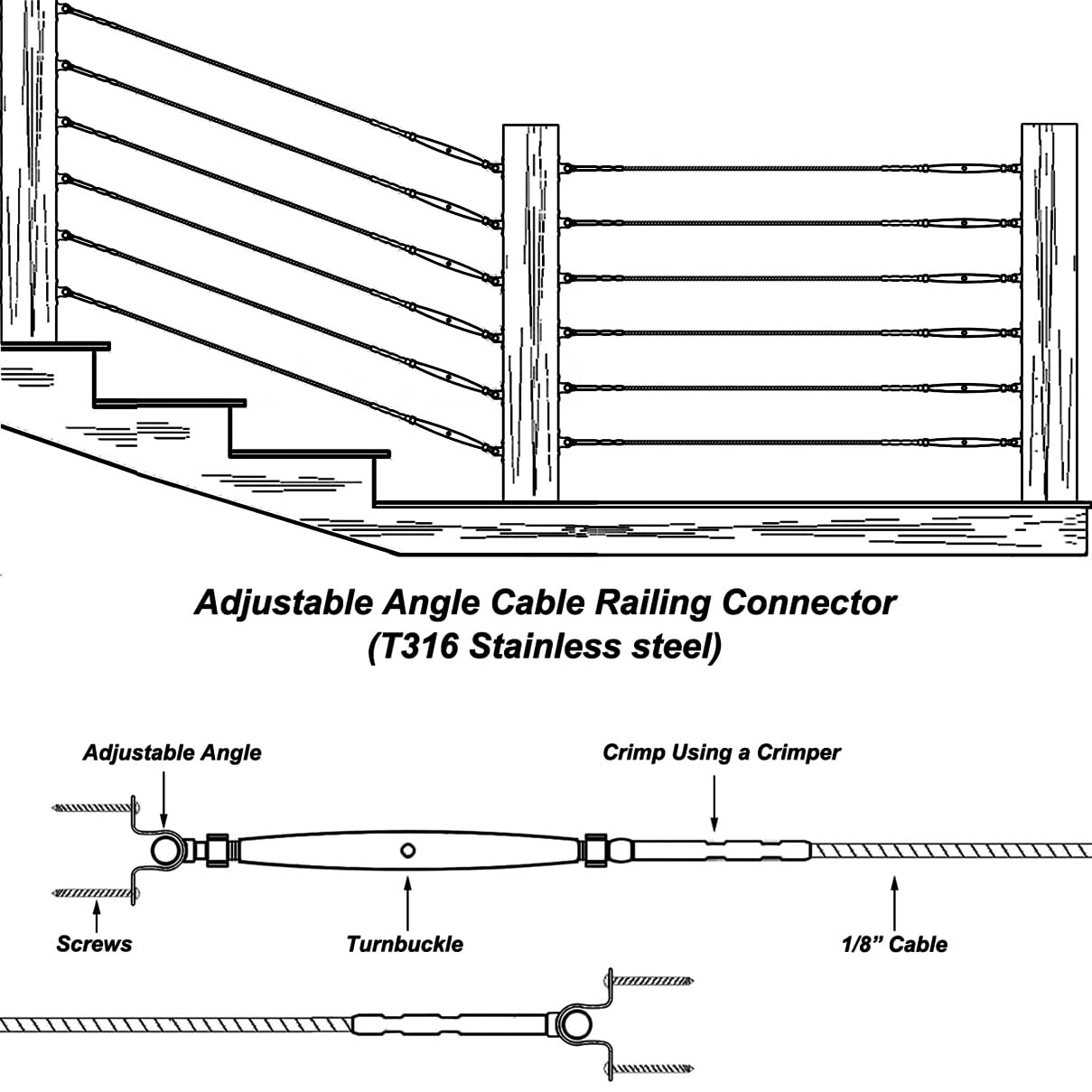 Sowtowe 12 Pairs Black Cable Railing Hardware,Black Stainless Steel Cable Railing Kit,for 1/8 Cable Railing System, Adjustable Angle,T316 Marine