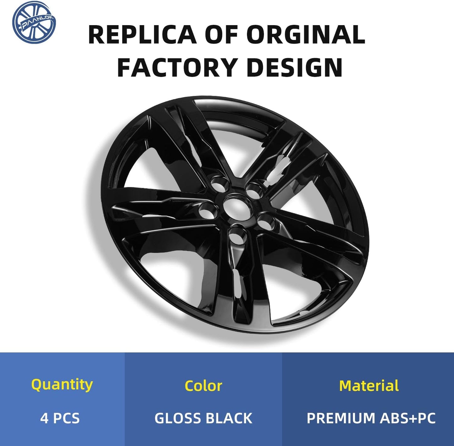 18 Inch Wheel Skins for 2020-2024 Ford Explorer, Fits OEM#LB5Z-1007-A Alloy Wheels, Snap-On Design, 5 Double Spoke, Direct Replacement Gloss Black ABS Wheel Covers 4-Pack