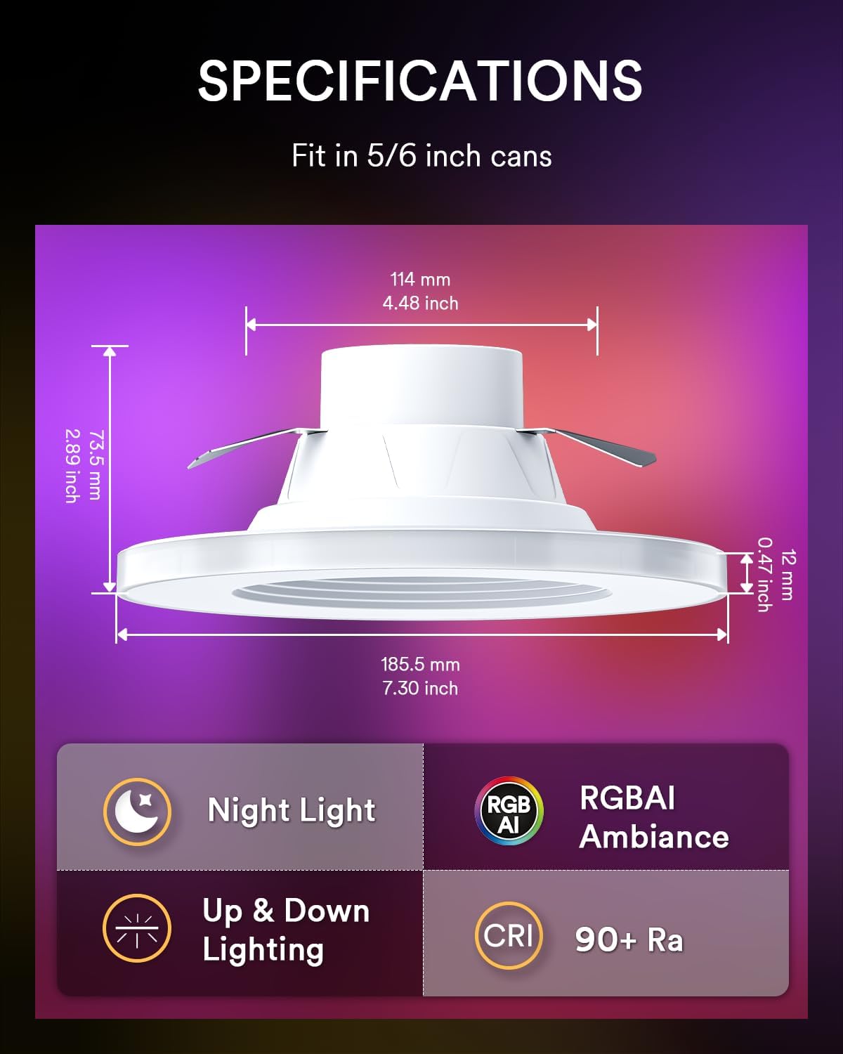 Lumary Smart Recessed Lighting Retrofit 6 Inch with Dual Control, Recessed Lights with Night Light, Led Downlight 1000LM Smart