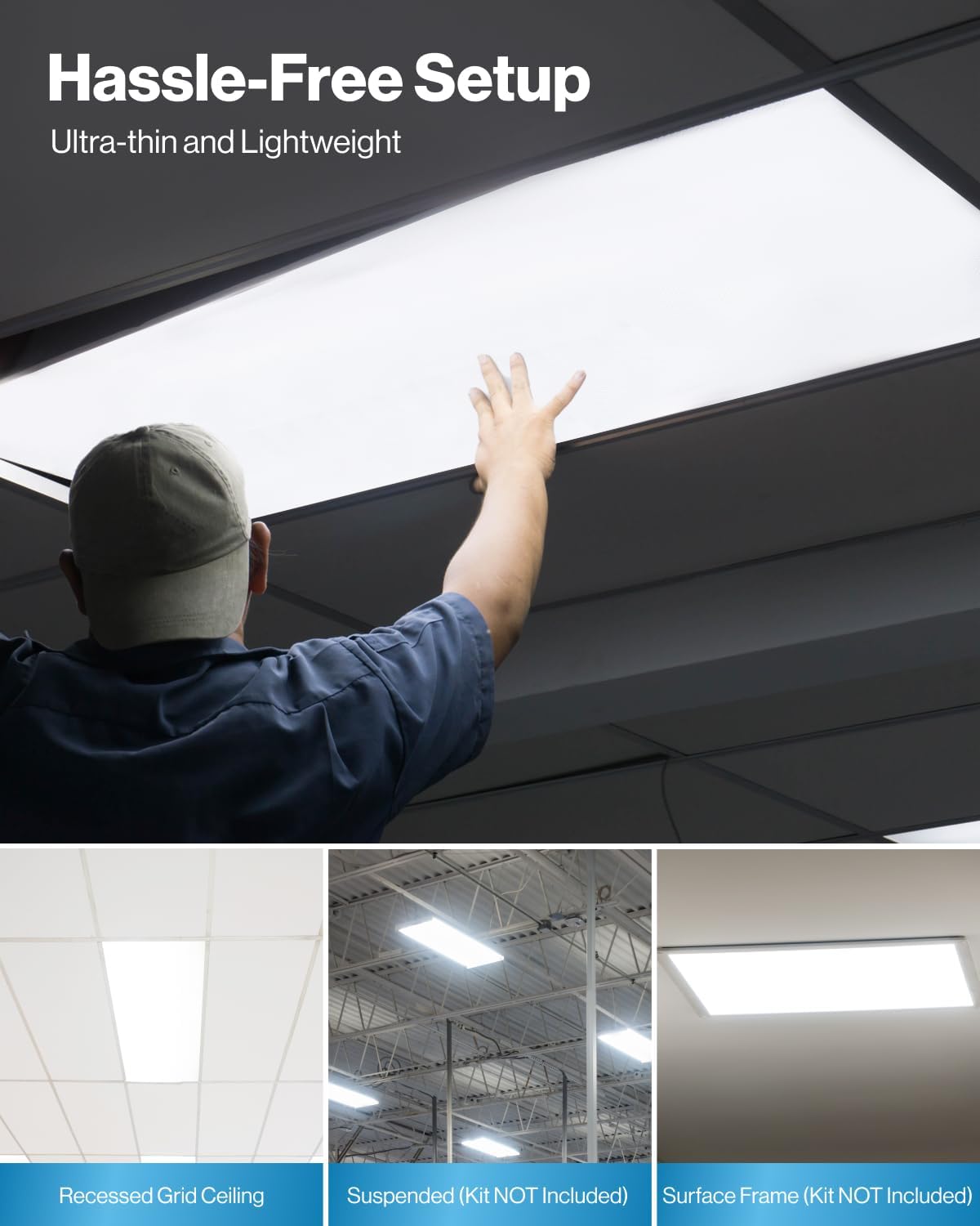 2x4 LED Flat Panel Light Drop Ceiling Office Fixture, 7500LM, Selectable Features, 40W/50W/60W, 3000K/4000K/5000K, Dimmable (0-10V), Surface or Sus