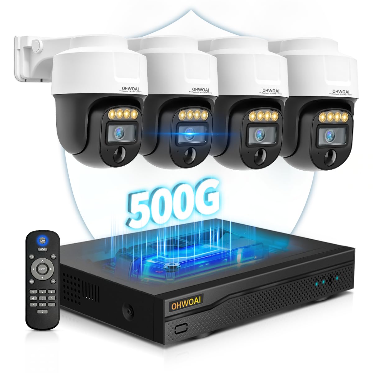 4K Outdoor Wired Security Camera System, Home Video Surveillance Systems | 8MP 2160p, 2-Way Audio, Color Night Vision, 360° Remote PTZ, Auto Tracking, IP66 Weatherproof