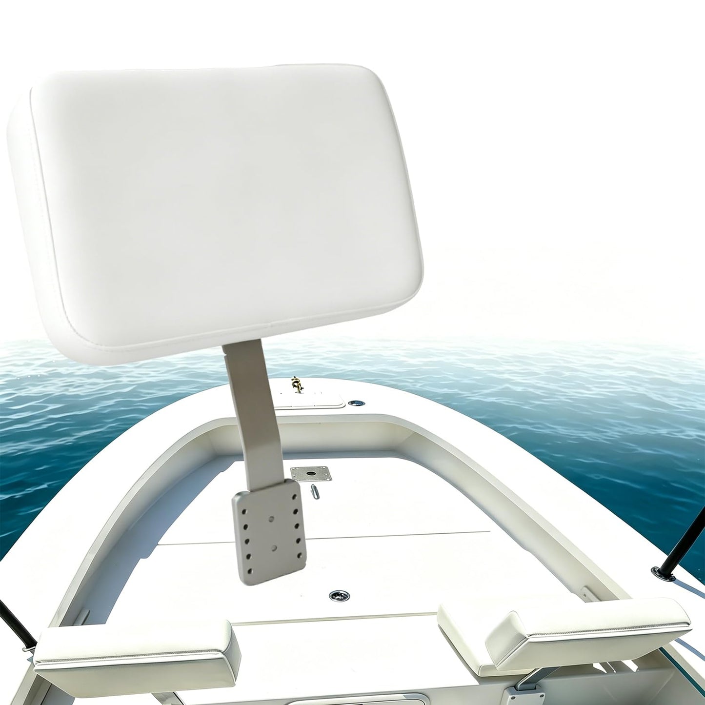 Marine Boat Backrest Cushion, Upholstered Microfiber Leather Bolster Seat with Aluminum Mounting Bracket, Universal Bass Boat Center Console Back Support for Fishing Vessel Deck Mount