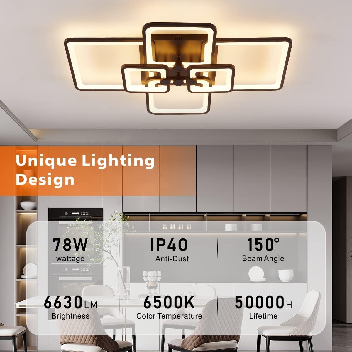 HIHIHOMY Modern LED Ceiling Light,Dimmable Modern Ceiling Lights,6 Rings Square Ceiling Lamps with Remote Control, 3-Color Flush Mount Light