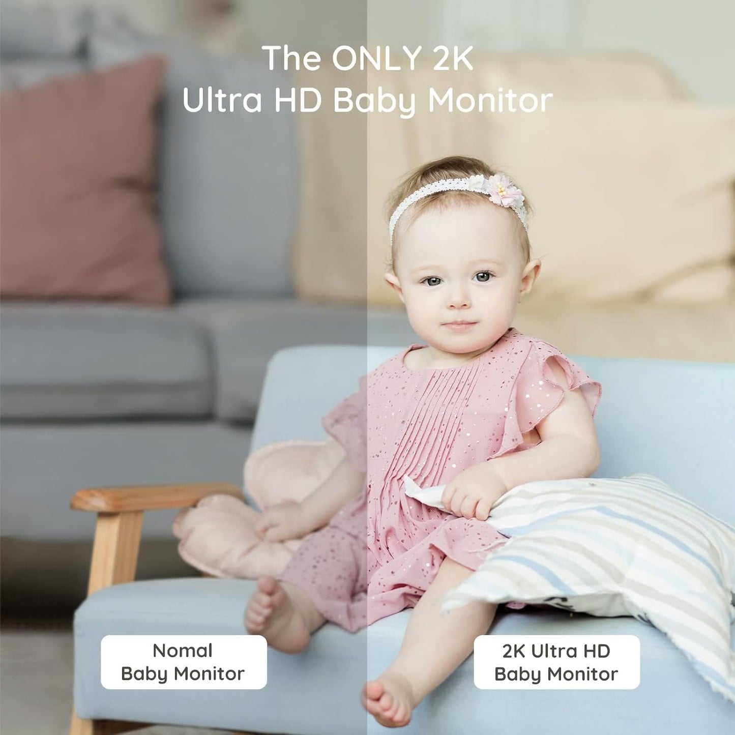 Simshine 2K UHD Wireless Baby Monitor with Smartphone App, Cry Auto Soothing Lullaby, Face Covered Alert, Auto Photo Capture, 2-Way Audio, Virtual