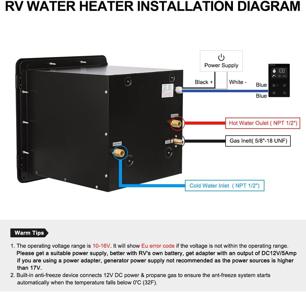 RV Tankless Water Heater, Camplux RV Hot Water Heaters with Door, Max 3.9 GPM, Remote Control Included (Black)