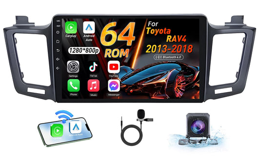 Car Radio for Toyota Rav4 2013-2018: 4Core 64G Upgrade 10.2 inch 1280x800 Touchscreen Stereo, Android Head Unit with Wireless Carplay & Android Auto, 5G WiFi GPS Bluetooth FM SWC Mic Backup Camera
