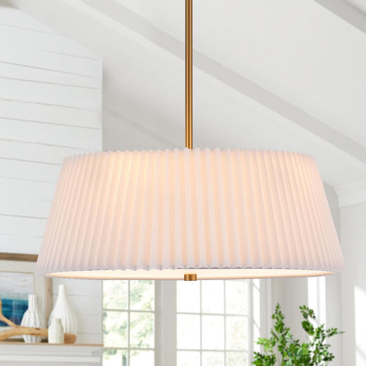 YOMECOO Drum Chandelier Light Fixture Vintage Modern Farmhouse 4-Lights Chandelier with White Linen Lampshade 18.9&#34; Rustic Drum Chandelier for