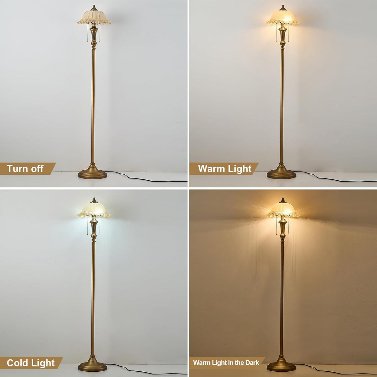 HDDFL Brown Glass Shade Floor Lamp with Metal Base and Pole