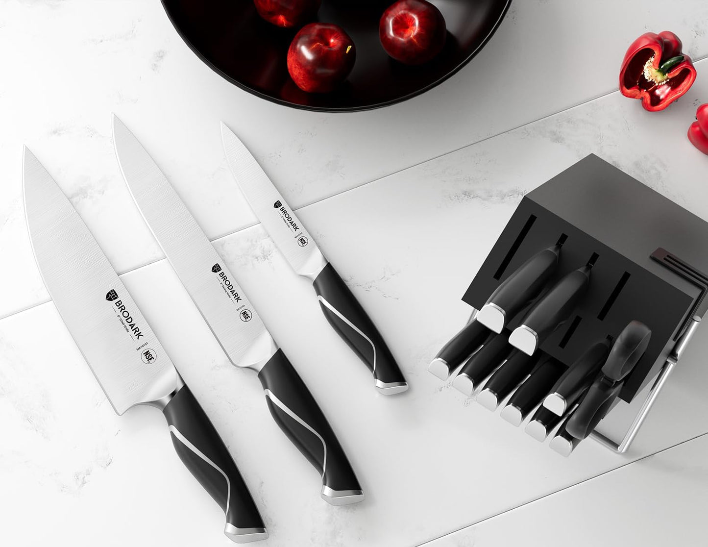 Kitchen Knife Sets with Block and Built-in Sharpener, 15 Pcs