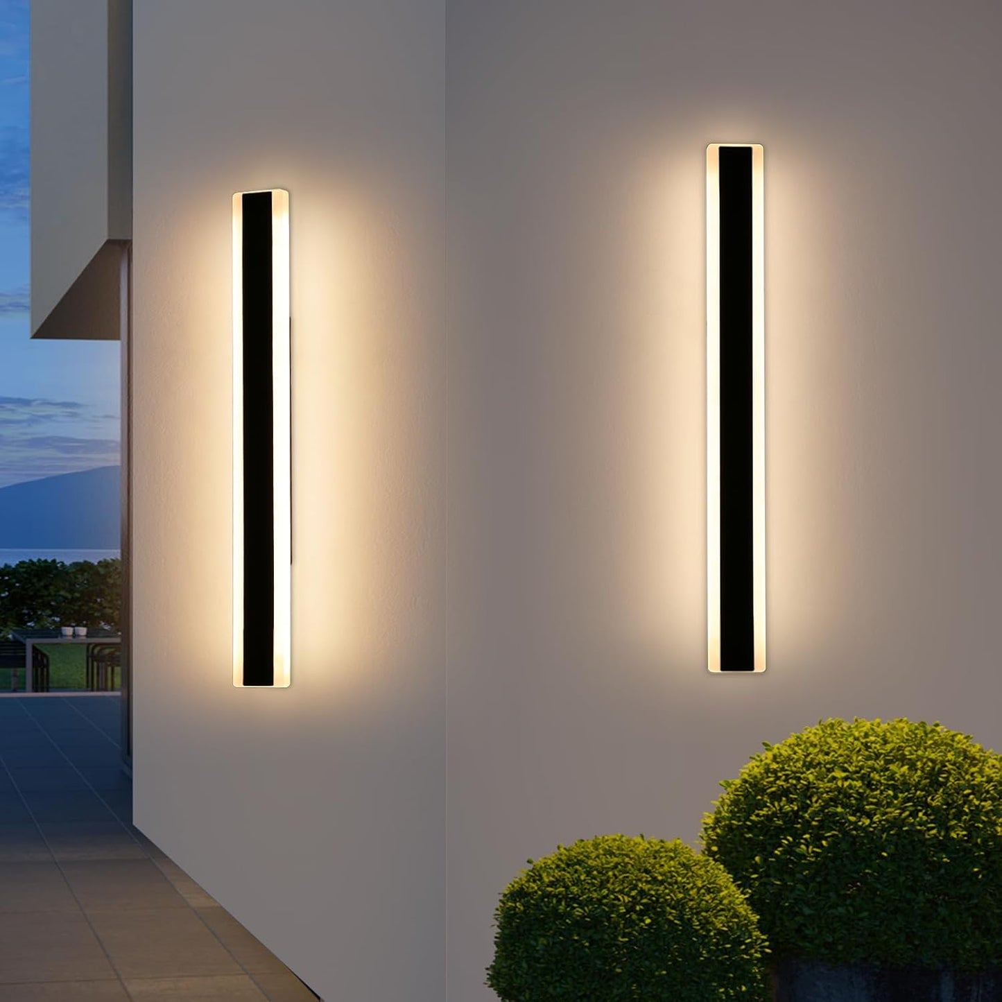 2 Pack Outdoor Wall Sconce Light, 31.4inch Modern Black Exterior Porch Light, 3 Color Lights 3000K/4500K/6000K,