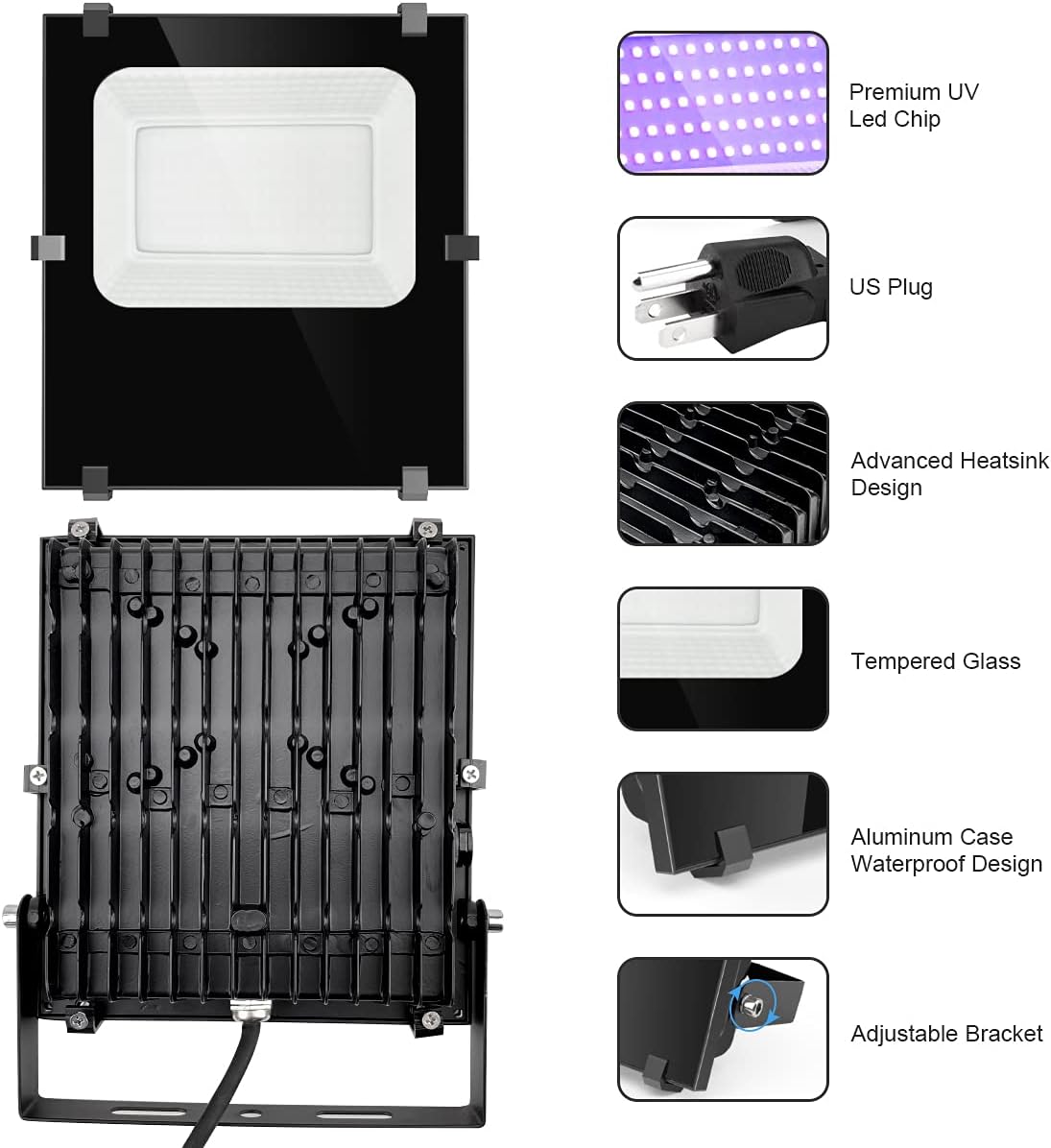 1500W Black Lights Outdoor, Commercial Black Light Flood Lights with UL Plug High Power 395nm UV Blacklight Floodlight IP66 Waterproof BlackLights for Glow Party Large Space Halloween (2 Pack) Purple Light-1500
