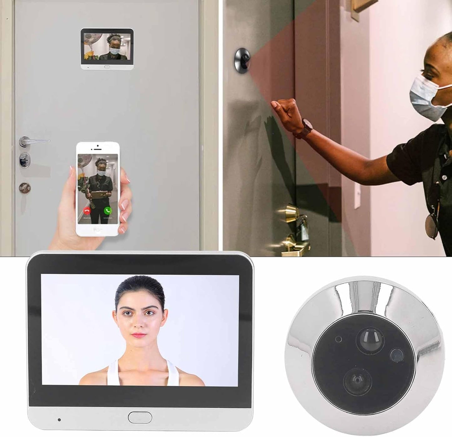 Door Peephole Camera, 4.3 Inch Two Way Intercom Noise Reduction